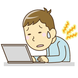 猫背でパソコン操作している男性のイラスト